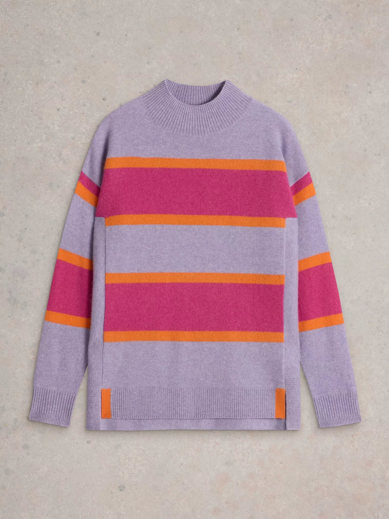 White Stuff Sweater Holly High Neck Striped Cashmere