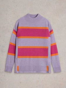 White Stuff Sweater Holly High Neck Striped Cashmere