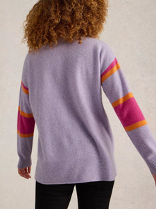 White Stuff Sweater Holly High Neck Striped Cashmere