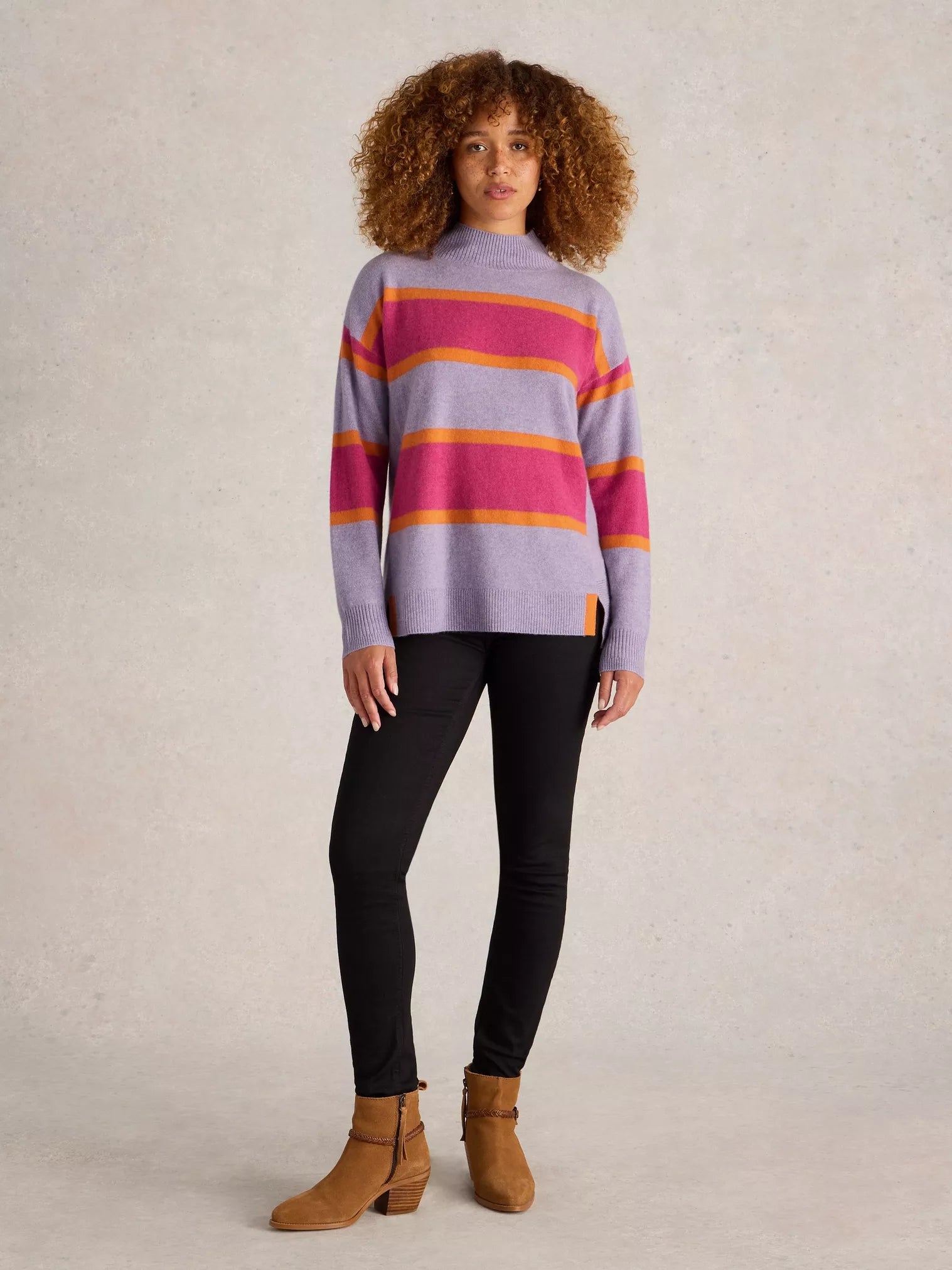 White Stuff Sweater Holly High Neck Striped Cashmere